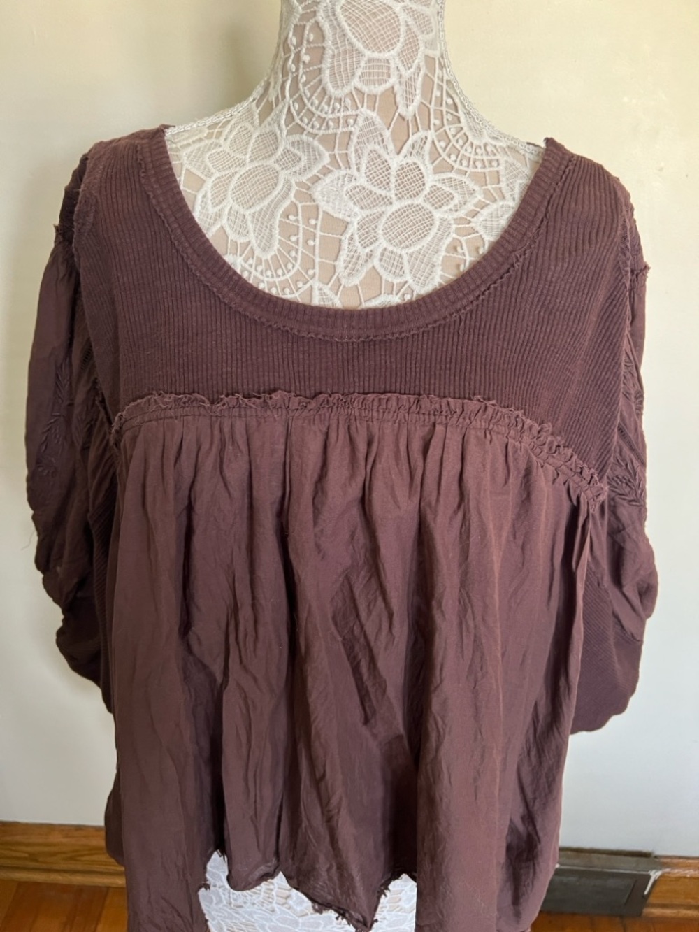 Free People Brown Boho Peasant Top - Picture 3 of 10